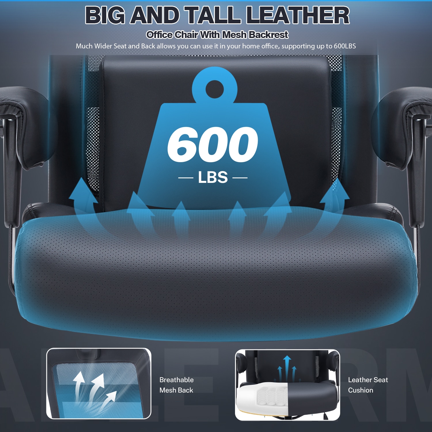 600lbs Massage Big And Tall Office Chair, Plus Size Computer Chair With Extra Wide Seat Large Wheels, Heavy Duty Executive Office Chairs, Mesh High Back Desk Chairs With Lumbar Support, Black_voghion.com